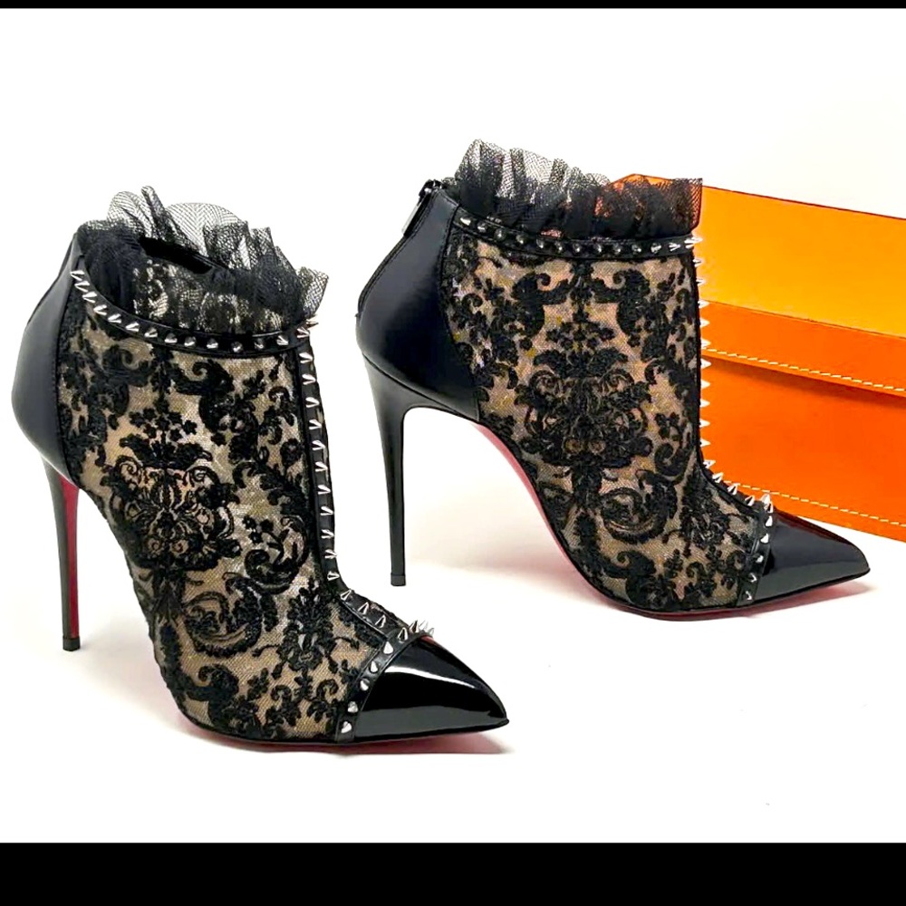 Christian Louboutin 100 Pigalle Boots Black Lace NWOT 37 - Picture 15 of 17